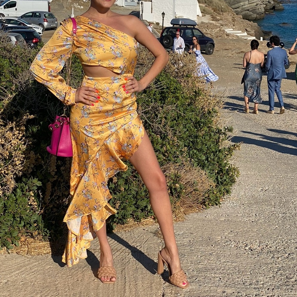 One Shoulder Floral Maxi Dress Yellow